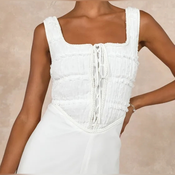 Lulus Majorly Iconic White Swiss Dot Ruffled Lace-up Sleeveless Braided Jumpsuit - Picture 5 of 15